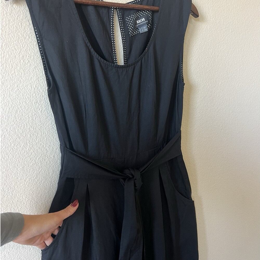 Anthropologie Maeve 8 Black Linen Blend Jumpsuit Tie Waist Pockets Sleeveless - Picture 9 of 9